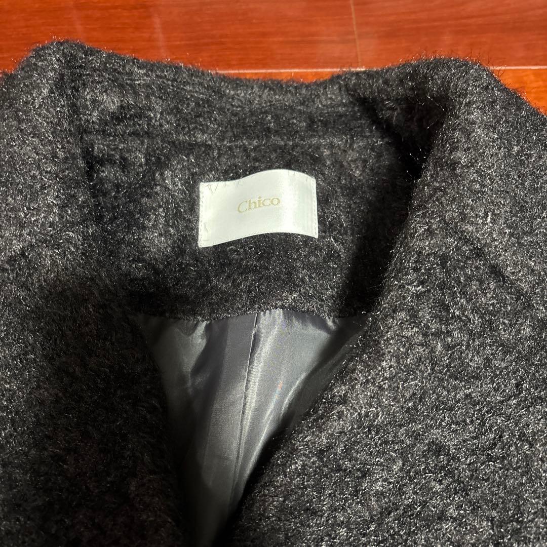 Chico 金釦シャギールーズコート チャコールグレー