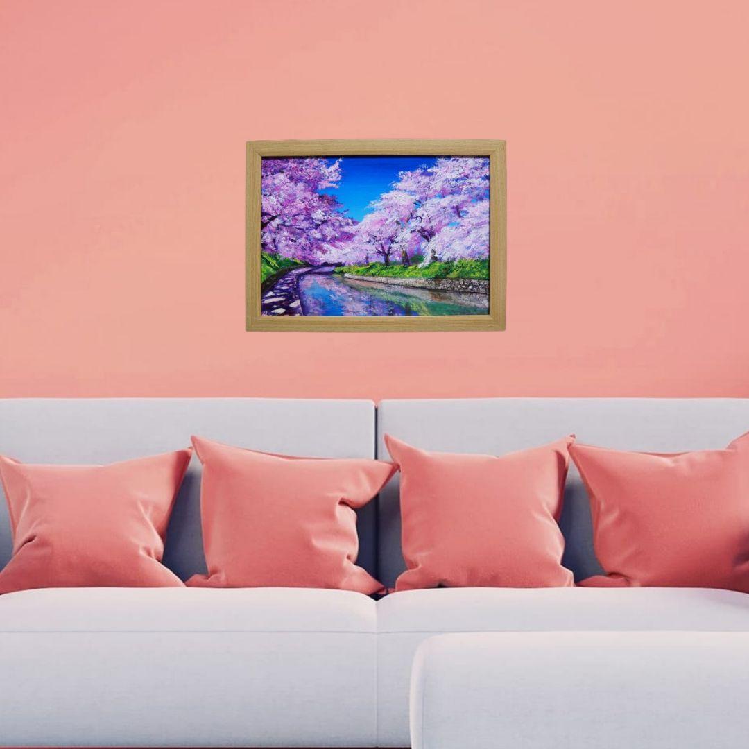 油絵 油彩 油彩画 絵 絵画 【松川の桜】