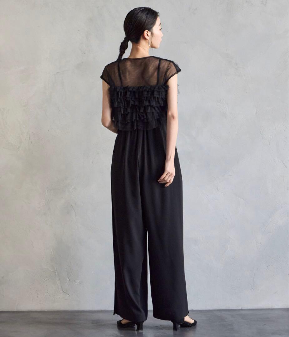 美品エメ　チュールフリルベスト×キャミソールオールインワンセットパーティードレス