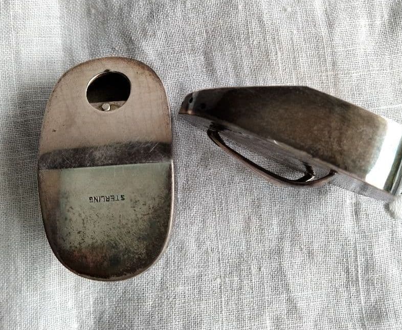 日本製、和骨董、ビンテージシルバーの可愛い草履下駄、刻印有り、調味料入れ。