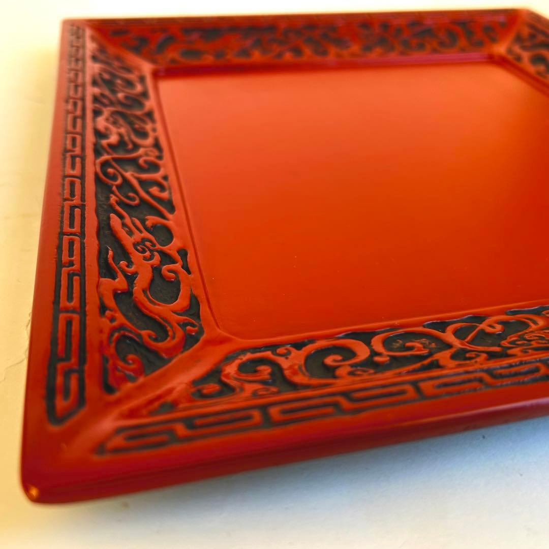 【希少】美品　漆器 堆朱 木製　手彫り　彫刻漆器 仙台堆朱 蓋付き　重箱　2段