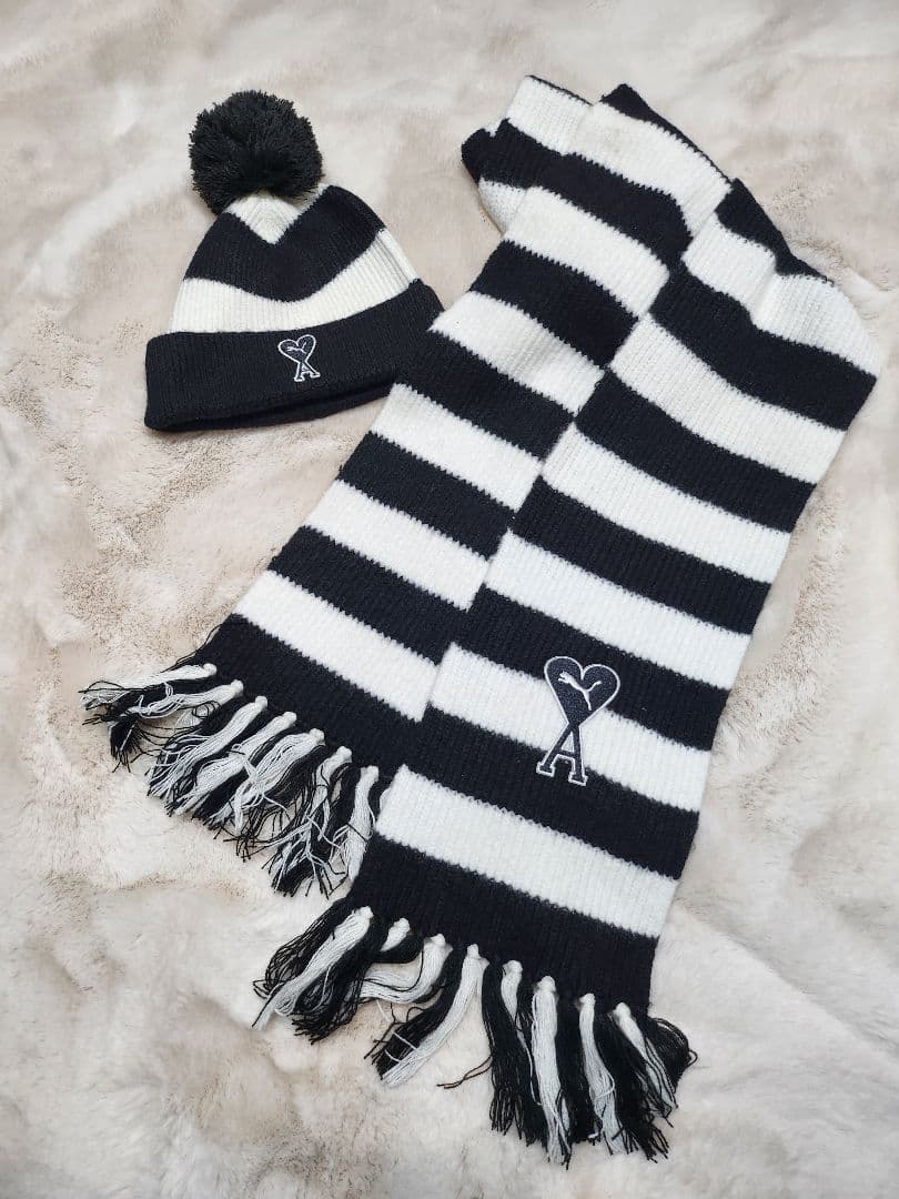 ami&puma ストライプ ニット帽・マフラーセット