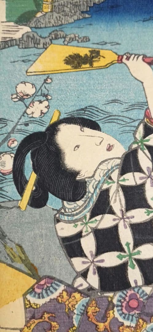 浮世絵、春色庭あそひ三枚綴り（偐紫田舎源氏)歌川房種画安政元年（1854)出版