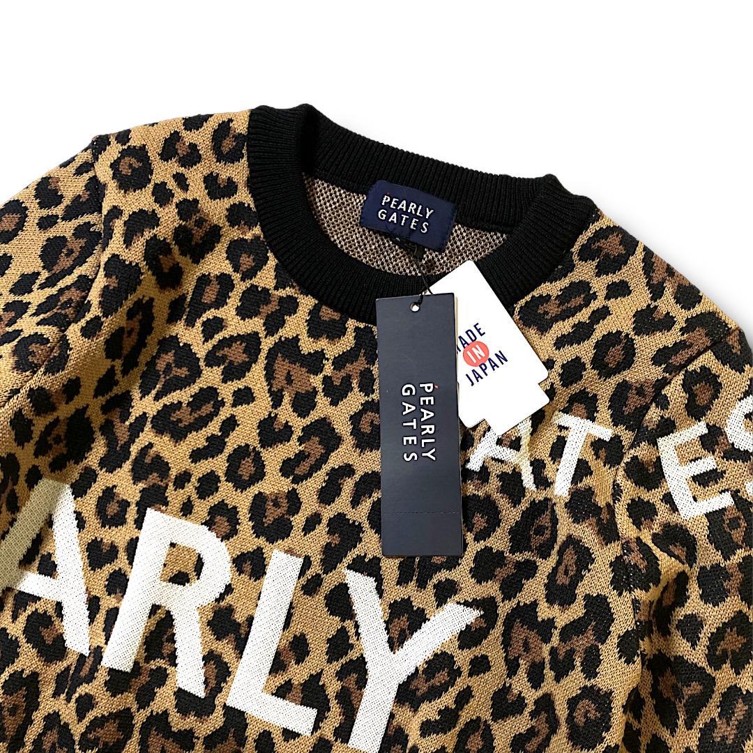 1 新品 パーリーゲイツ ビッグロゴ レオパード ウール混 ニット 日本製051