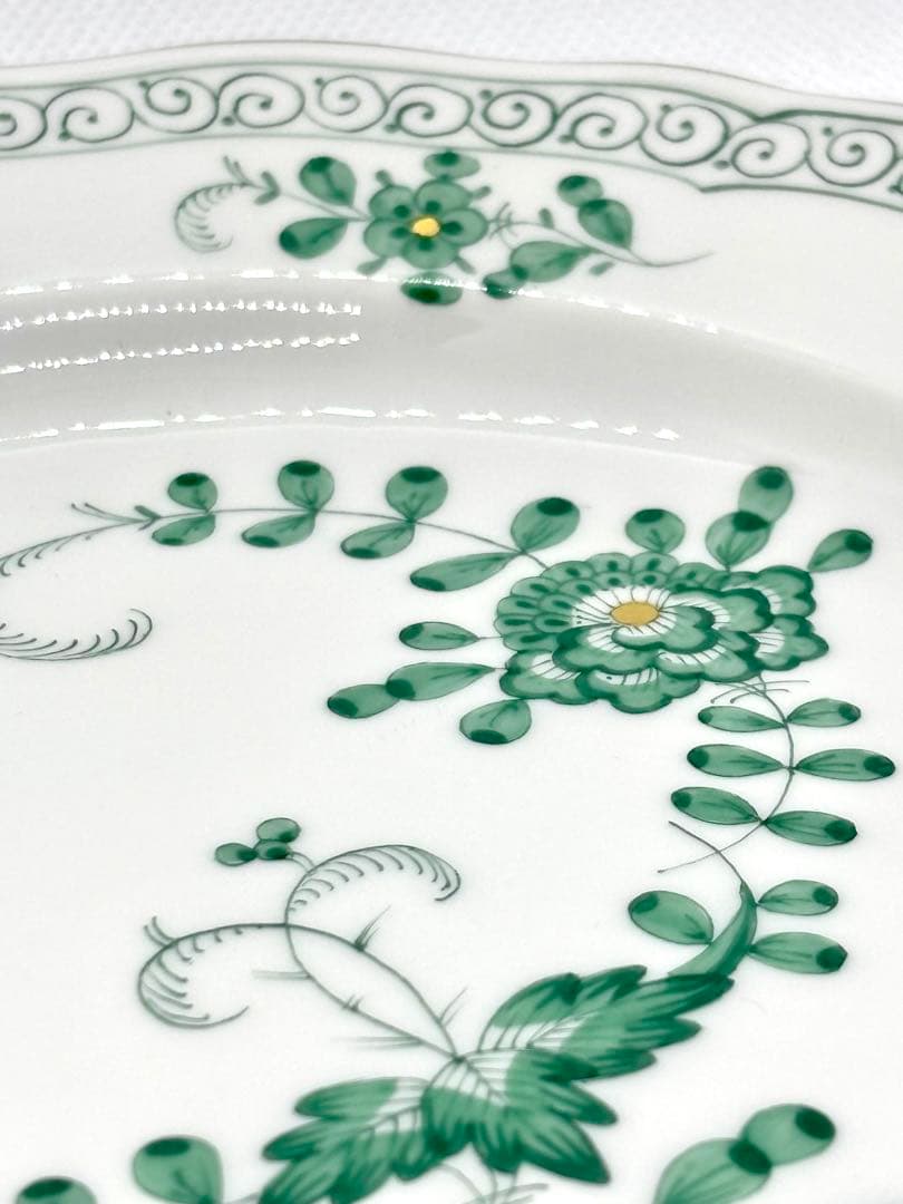 #オールドマイセン プレート グリーンフラワー 金彩装飾P-3