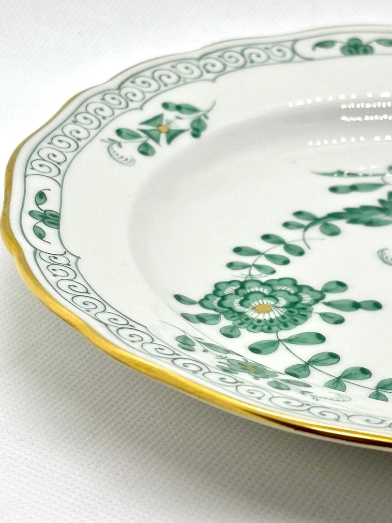 #オールドマイセン プレート グリーンフラワー 金彩装飾P-3