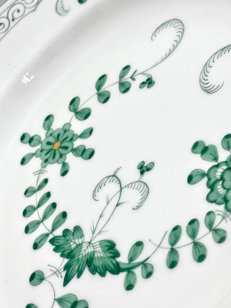 #オールドマイセン プレート グリーンフラワー 金彩装飾P-3