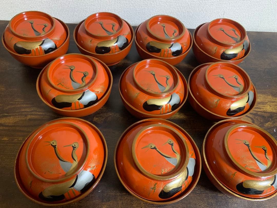 金彩蒔絵　木製漆塗吸物椀　10客　大きめ　時代物