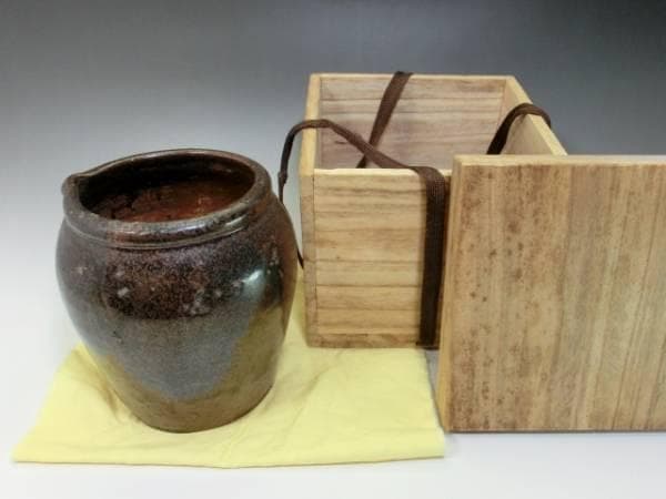 壷■古いお歯黒壷 江戸期 越前焼 古越前 鉄漿壷 水差し 水注 時代物 骨董品■