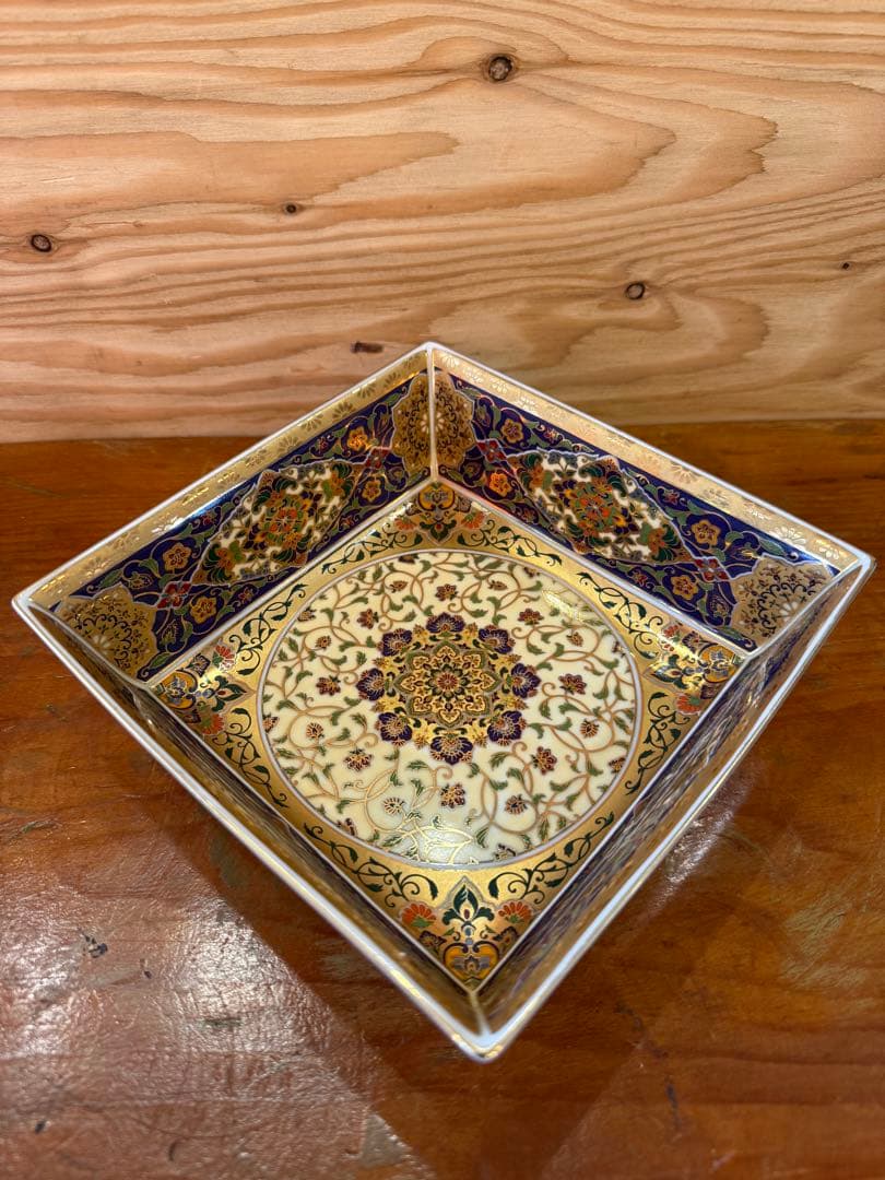 超稀少 角皿　前畑 庫山窯 金欄更紗 角大鉢 伝統工芸品