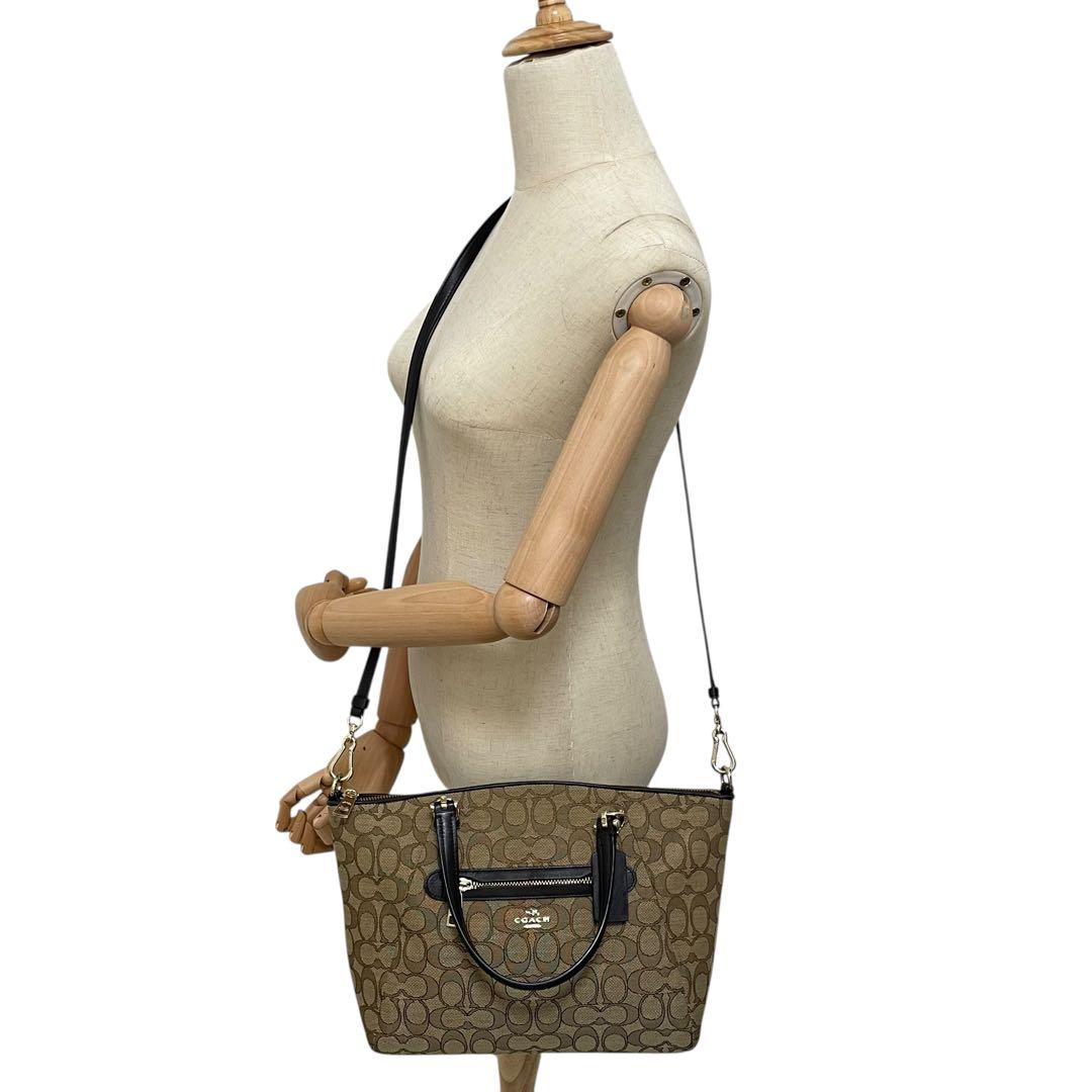 極美品✨保存袋付 コーチ 2way トート ショルダーバッグ キャンバス×レザー