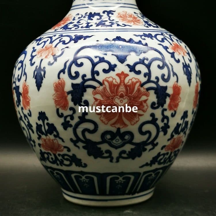 清乾隆青花釉裏紅団模様賞瓶 景徳鎮 陶磁器 装飾品 現代工芸品 美術品 置物