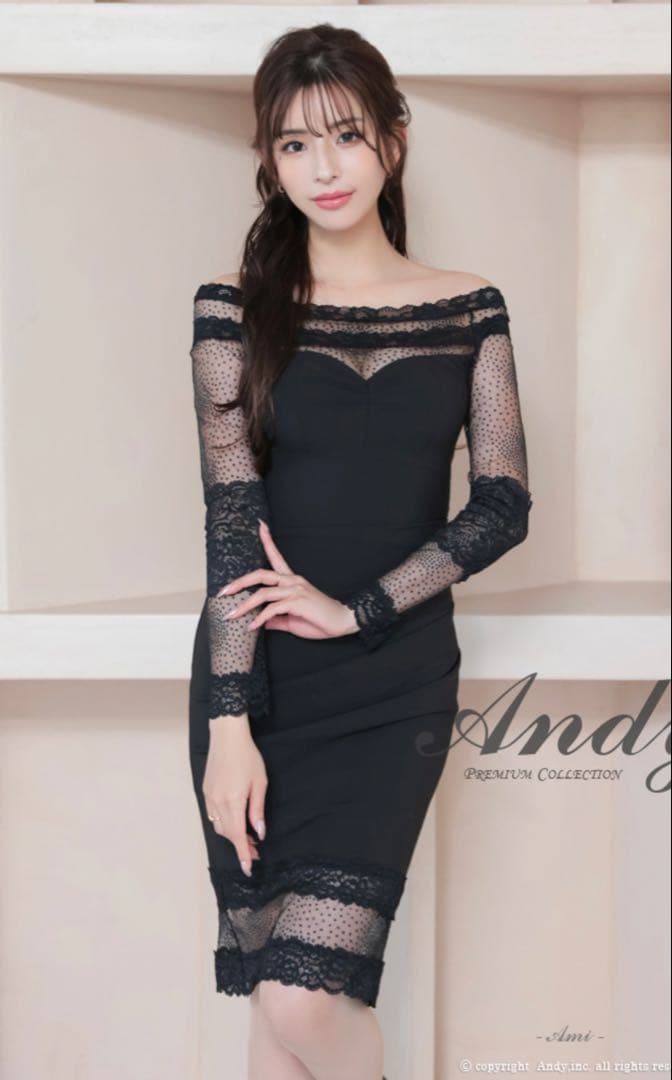 Andy/ブラック/レース/オフショルダー/ワンピース/Sサイズ