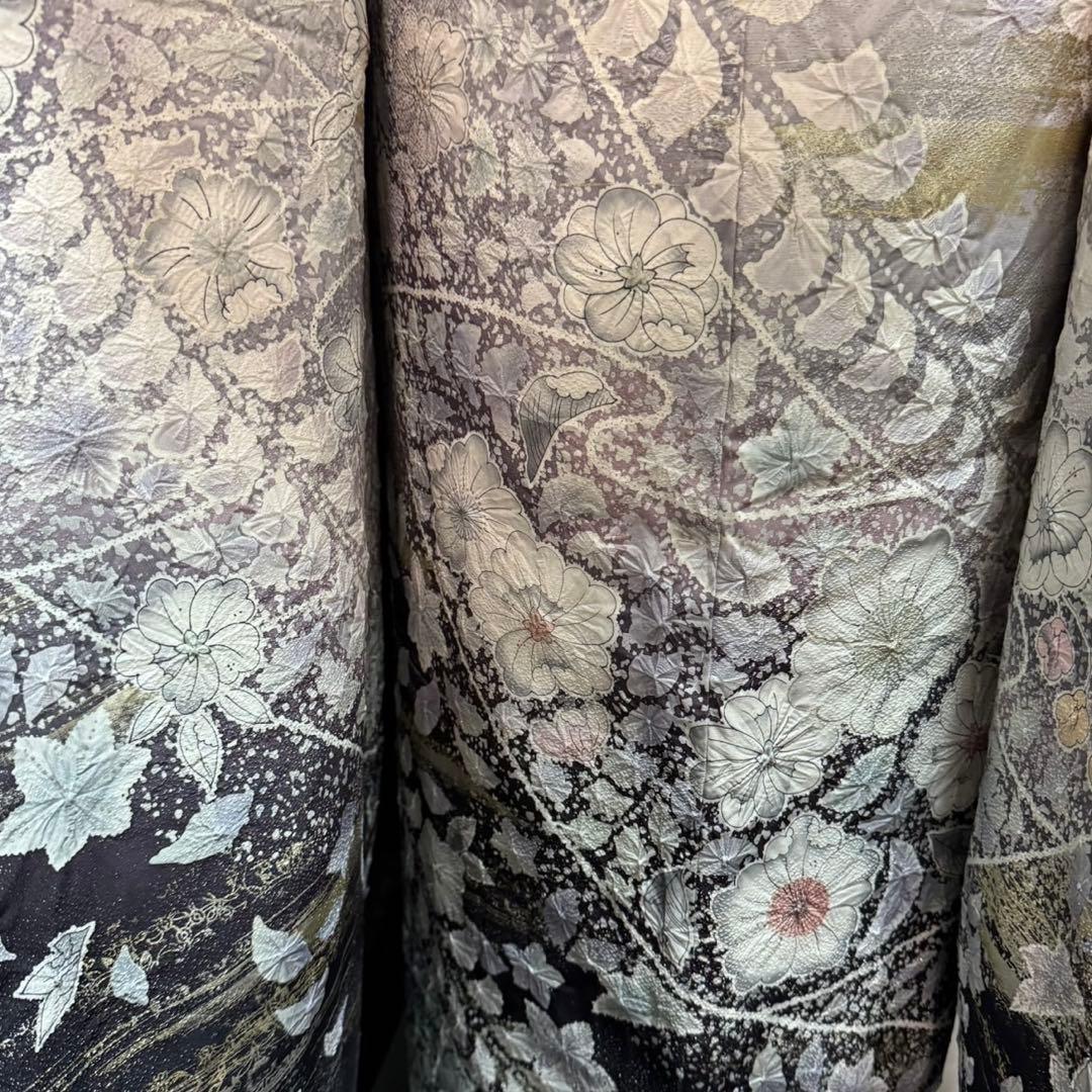 美品　辻ヶ花　銀通し　花絞り　金彩　ぼかし　灰紫　逸品　フルセット　振袖　振り袖