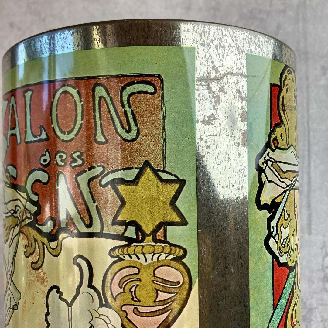 アンティーク　ミュシャ　サロンデサン　ゴミ箱　缶　昭和レトロ　傘立て　アイアン