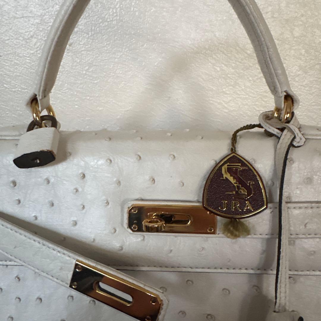 JRA認定 ハンドバッグ ホワイト レザー　クロコ　オーストリッチ