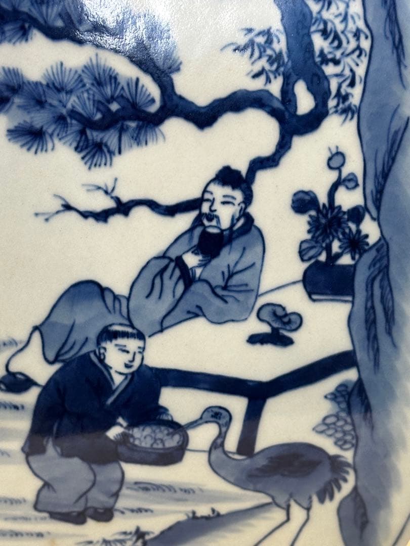 清時代 中国大清康熙年製 四方青花染付 双獅子耳花瓶 人物風景詩文 骨董品