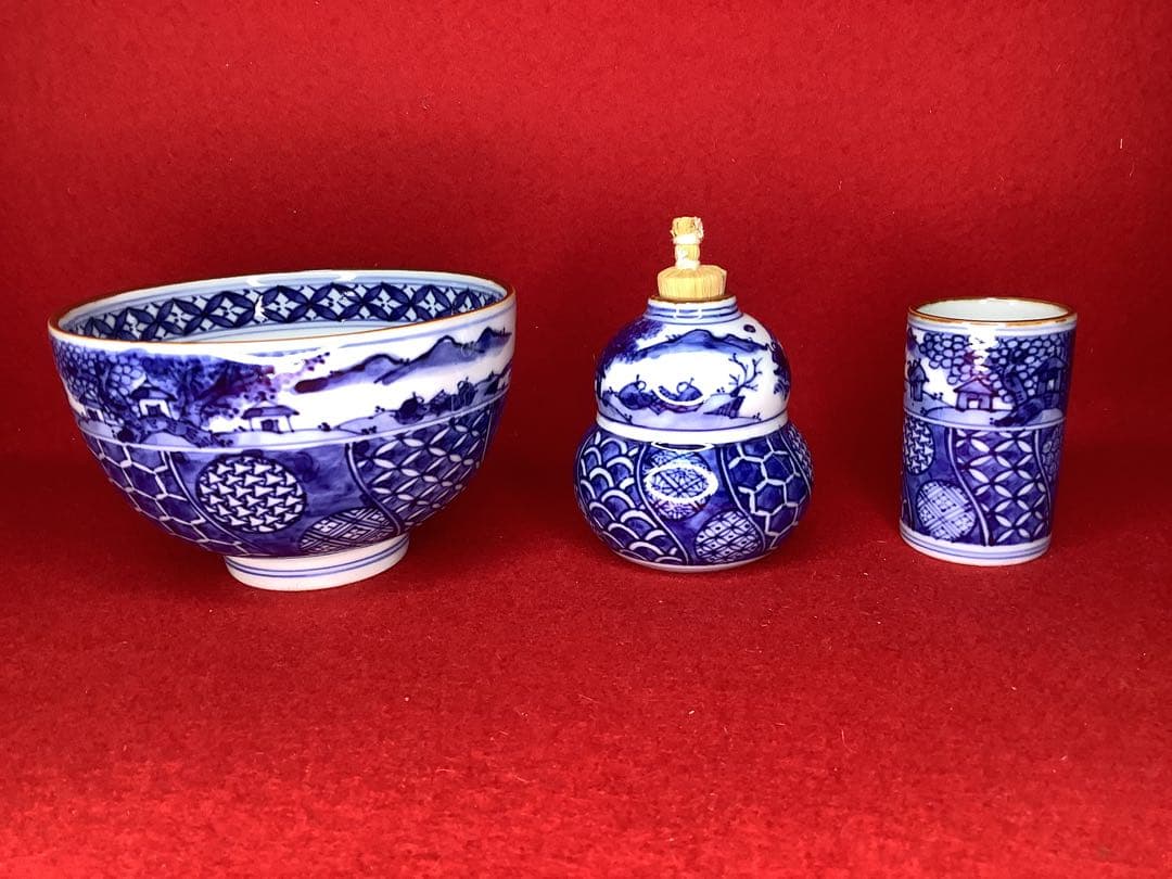 茶道具 三点セット　祥瑞 山水 昭阿彌 （茶碗・振出・茶巾筒）【新品未使用】