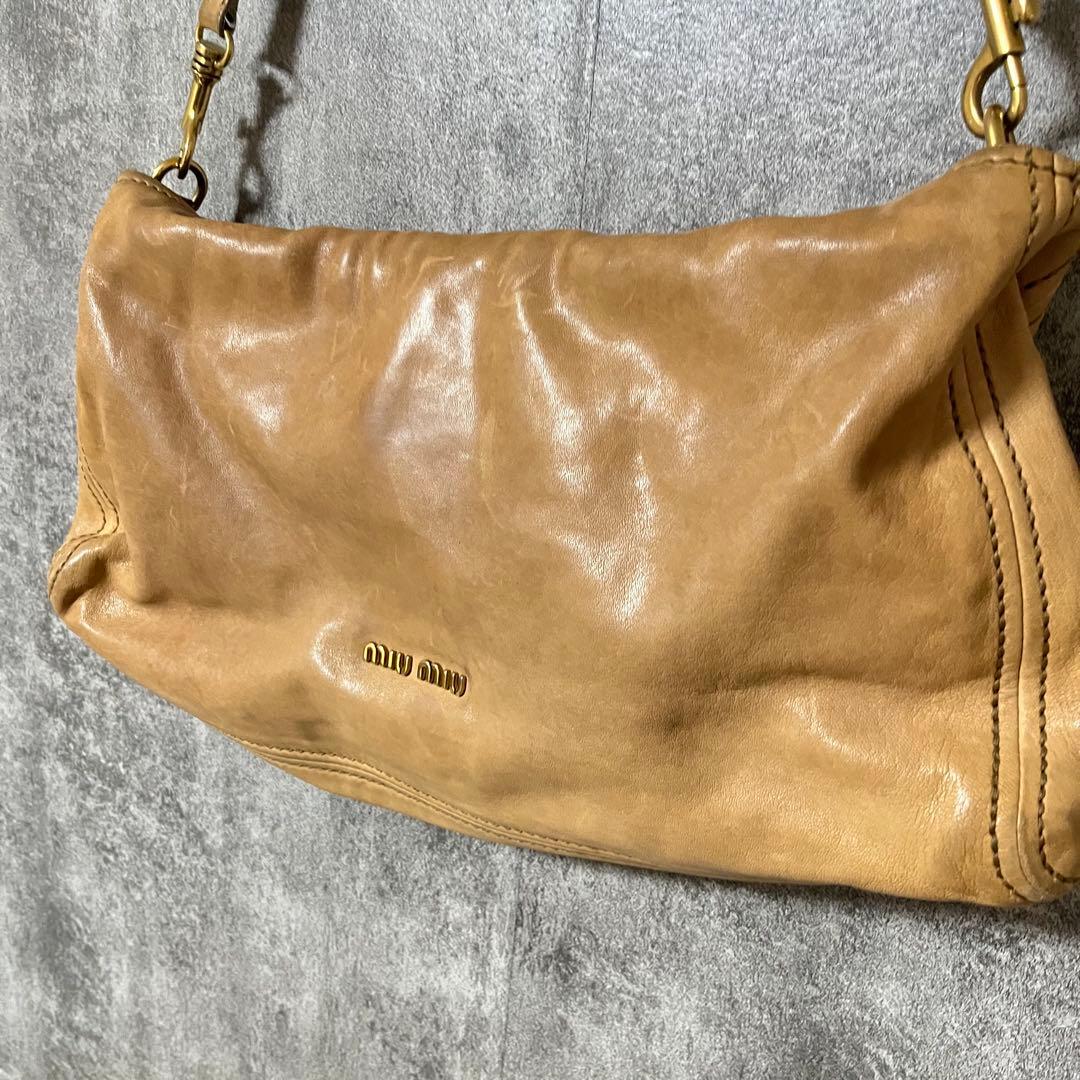 ミュウミュウ miu miu レザー ブラウン ゴールドロゴ ショルダーバッグ