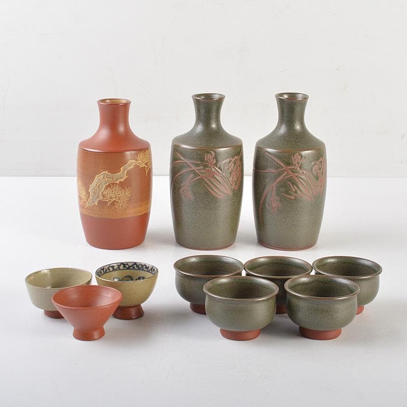 佐渡無名異焼　人間国宝　金渓堂　伊藤赤水　徳利　酒器　共箱　2点　VR7386F