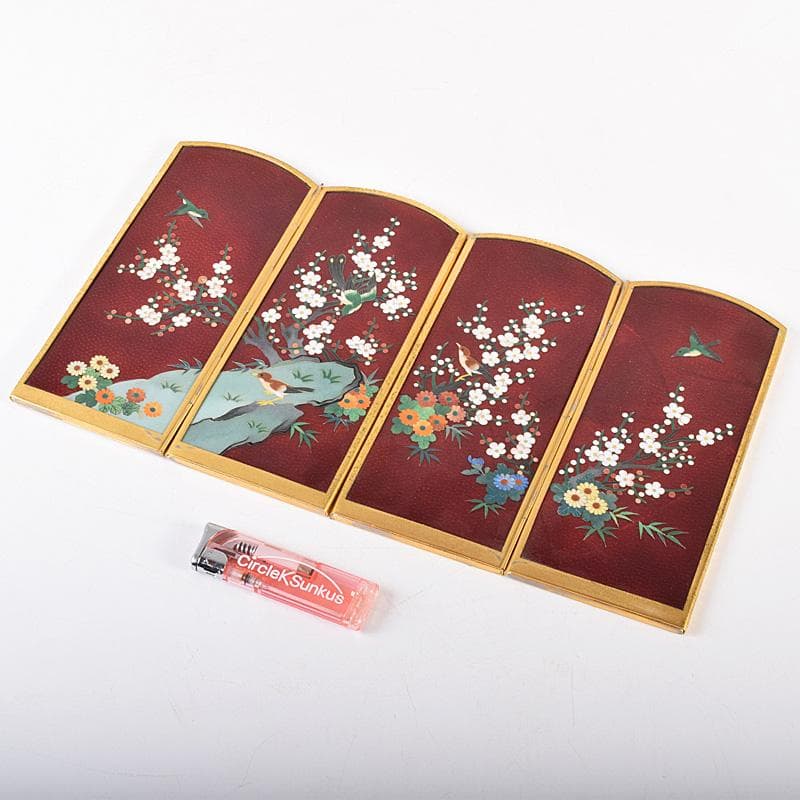 中国　古七宝琺瑯彩　花鳥文　卓上屏風　硯屏　M　R8490