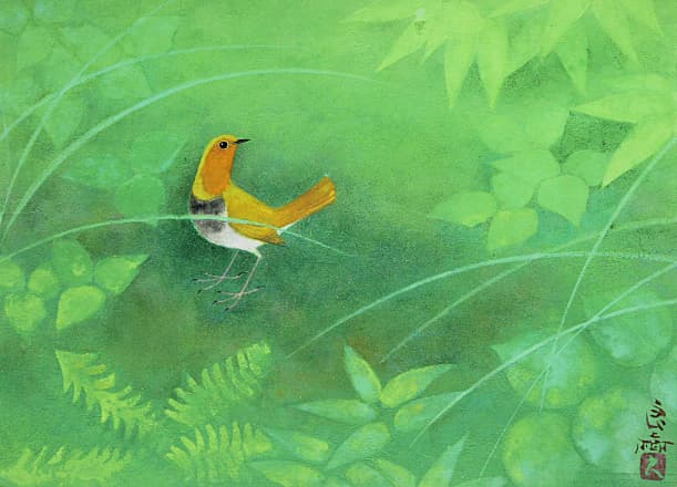 野々内良樹【駒鳥】 日本画 8号