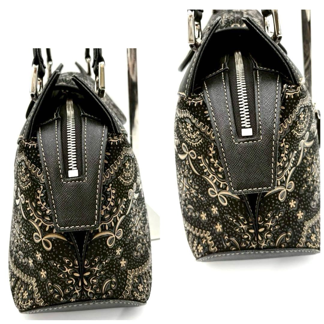 【超美品】印傳屋 PRIDEN プライデン 手提げバッグ 黒×ベージュ 鹿革 漆