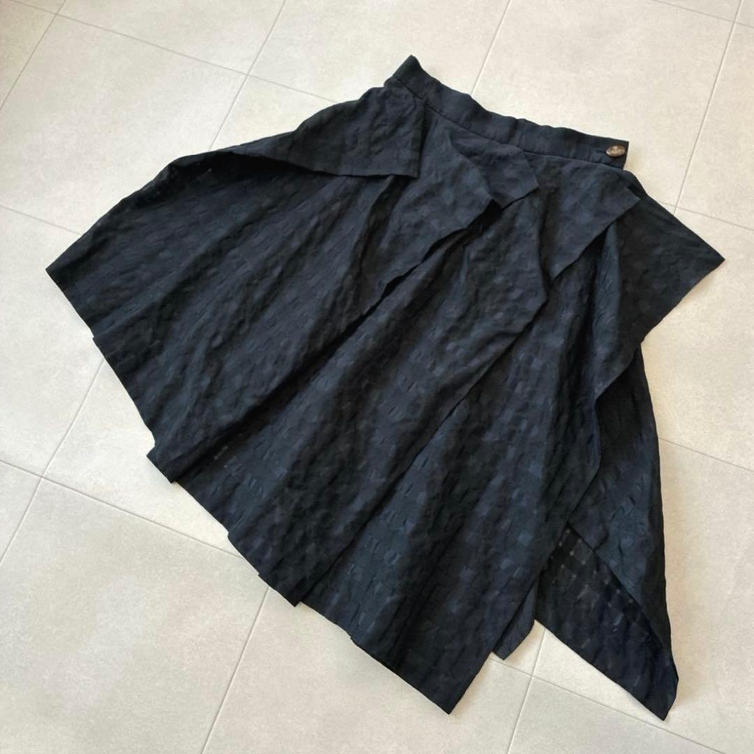美品 ヴィヴィアンウエストウッド♡変形 シルク混 ラップスカート チェック柄 黒