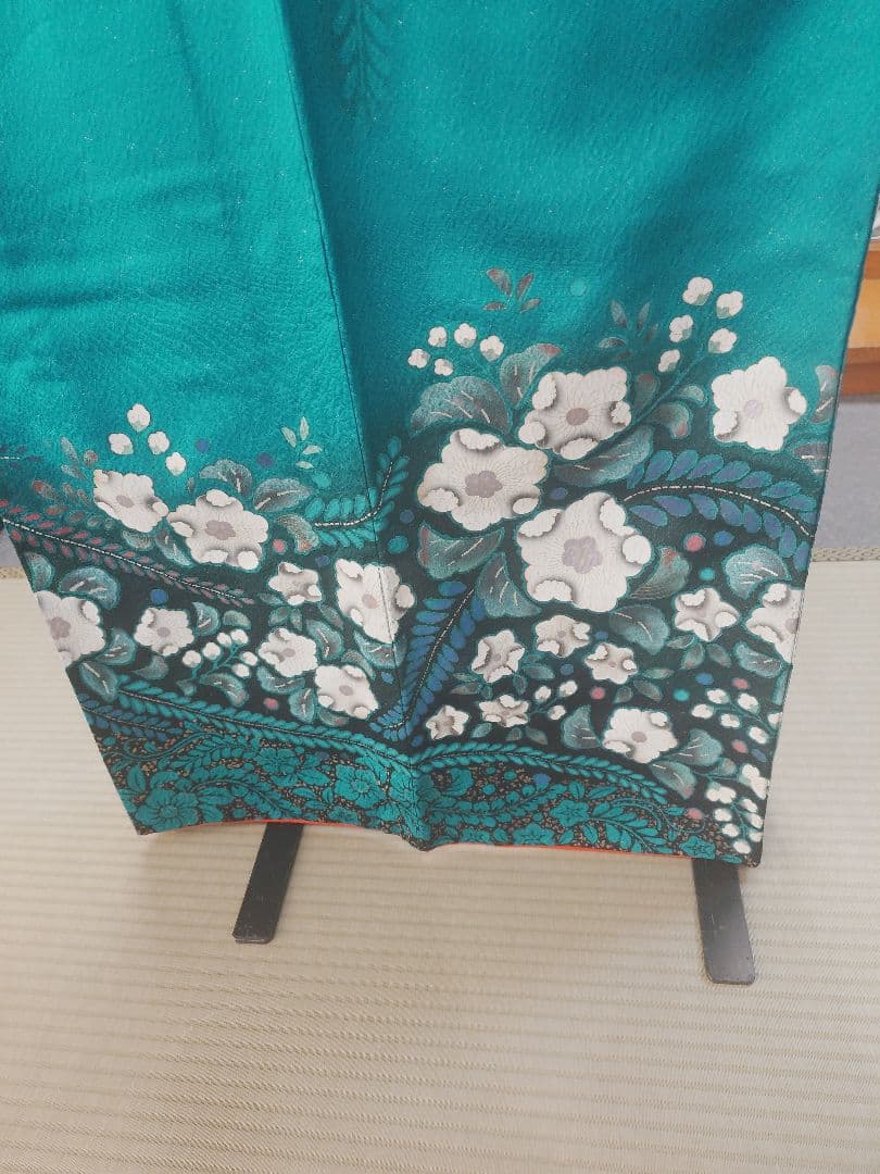 ターコイズ 花柄 振袖 着物