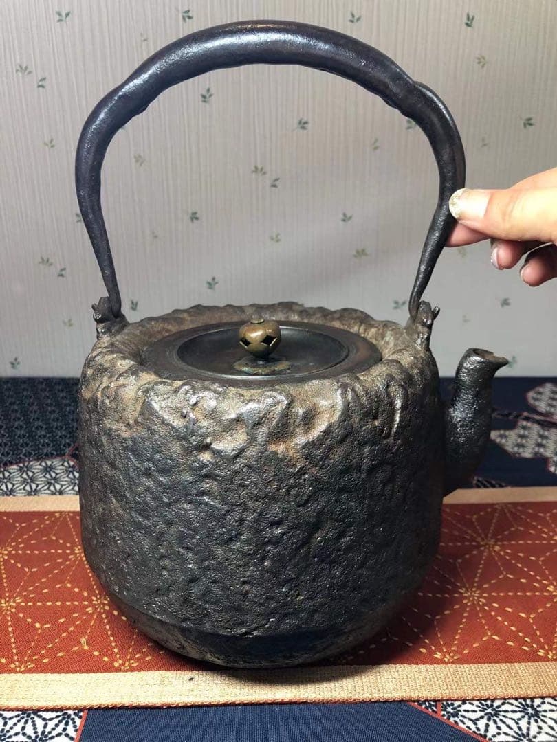 龍文堂 安之介 胴縦銘 道安型 明治時代鉄瓶 骨董 茶道具 茶器 古美術