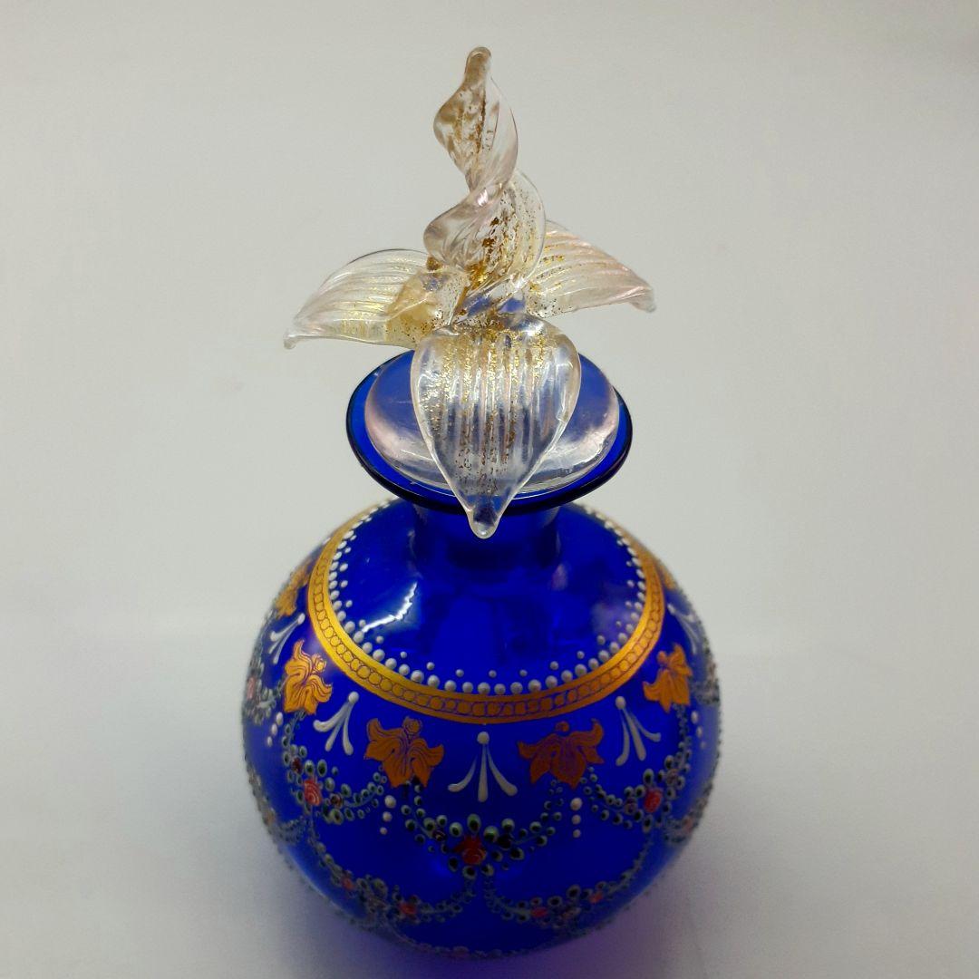 MURANO GLASS ムラノ 金彩 エナメル 花蓋 香水瓶 パフュームボトル