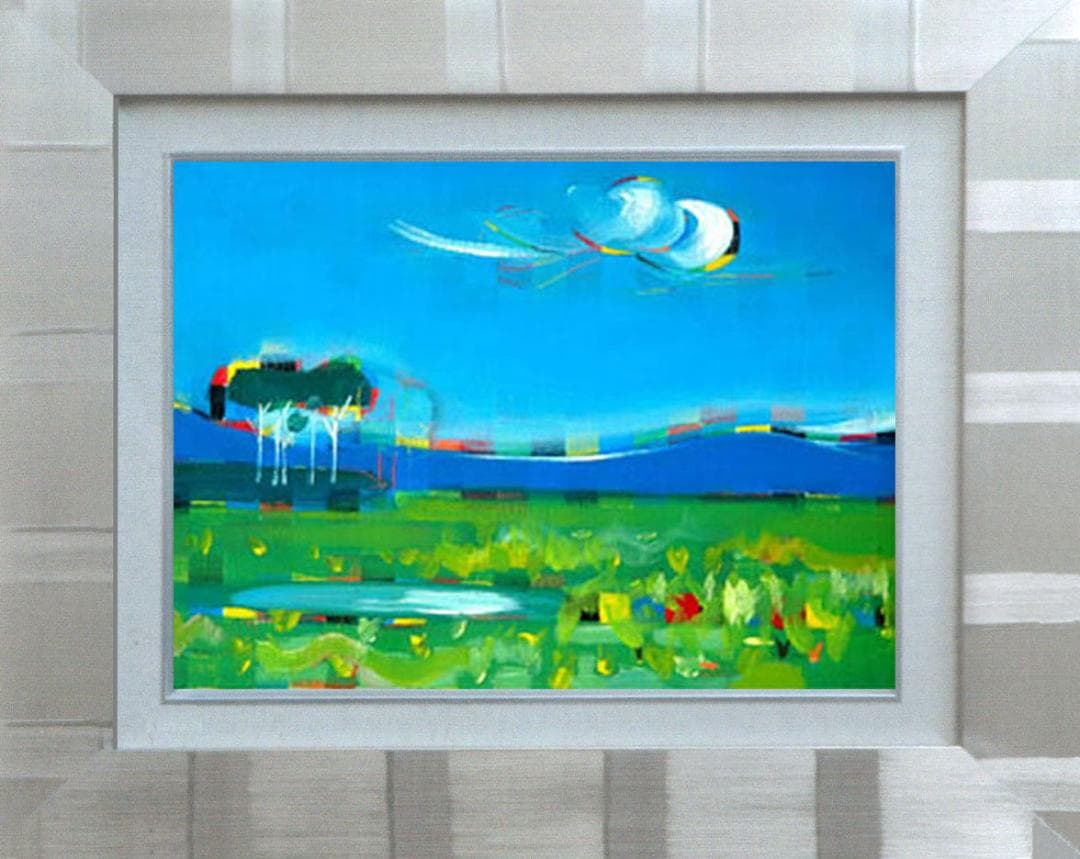 油絵 菅家令子 絵 絵画インテリア 額付(黒) F4-080111 風景 草原