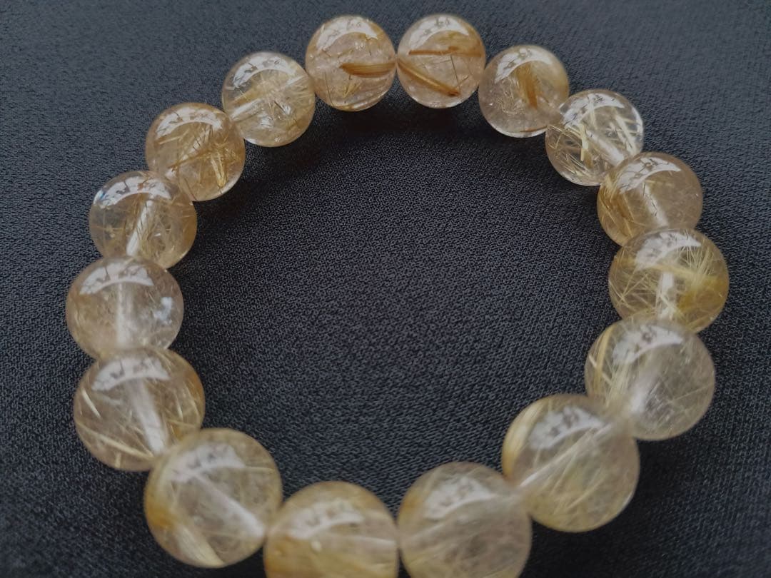 最終価格タイチンルチルクォーツブレスレット約12mm玉内周約16.5cm