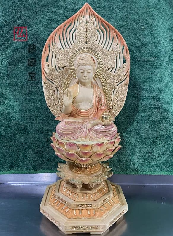 【修縁堂】彩繪 瑠璃光薬師仏 仏師手工精彫り 木彫仏像 極上品 仏教工芸品