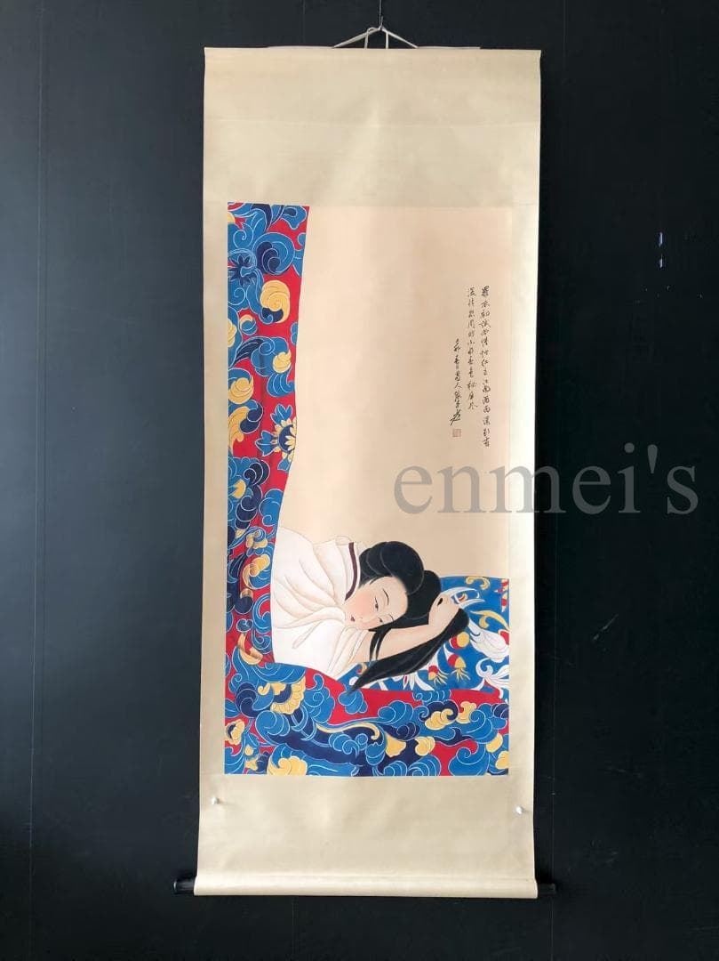 中国古美術・四尺仕女掛軸・国画・張大千印款・書道品・宣紙・肉筆・書画・文房置物