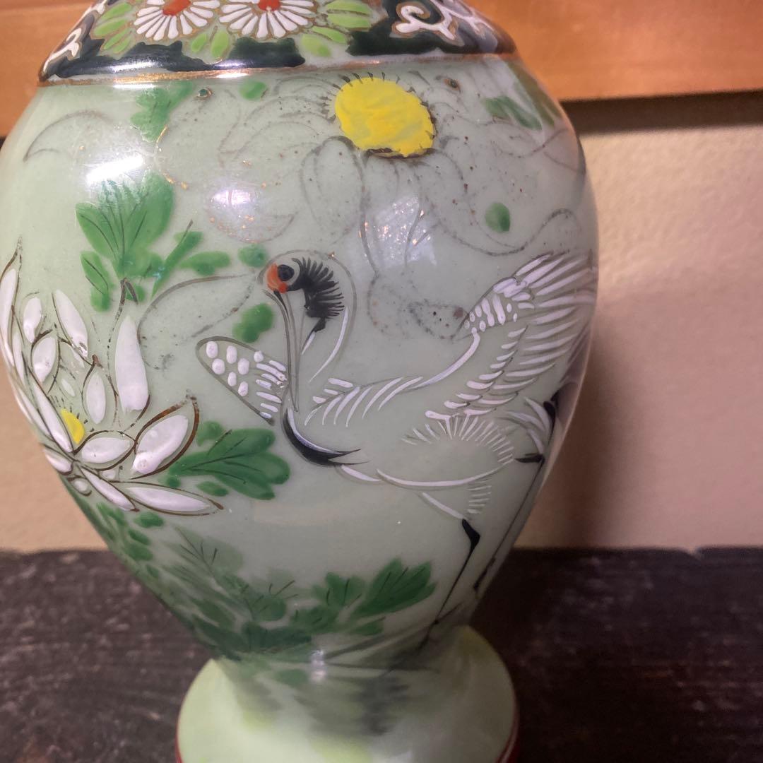 龍耳付色絵青磁花瓶　【作名有】