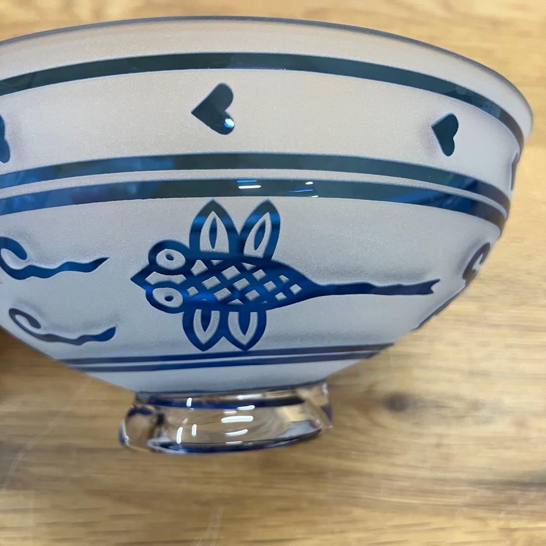 未使用 松添春 硝子 蜻蛉 茶碗 抹茶茶碗 茶道具 ガラス トンボ柄 ガラス工芸