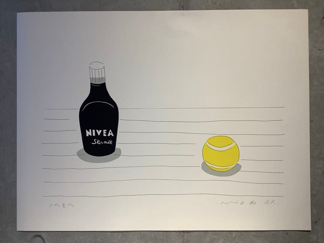 安西水丸 シルクスクリーン版画(NIVEAとテニスボール)