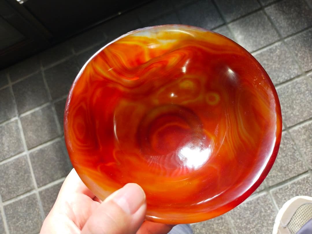 ♥瑪瑙　茶碗　φ１４０ｍｍ　桐箱付き　骨董　古玩　中国