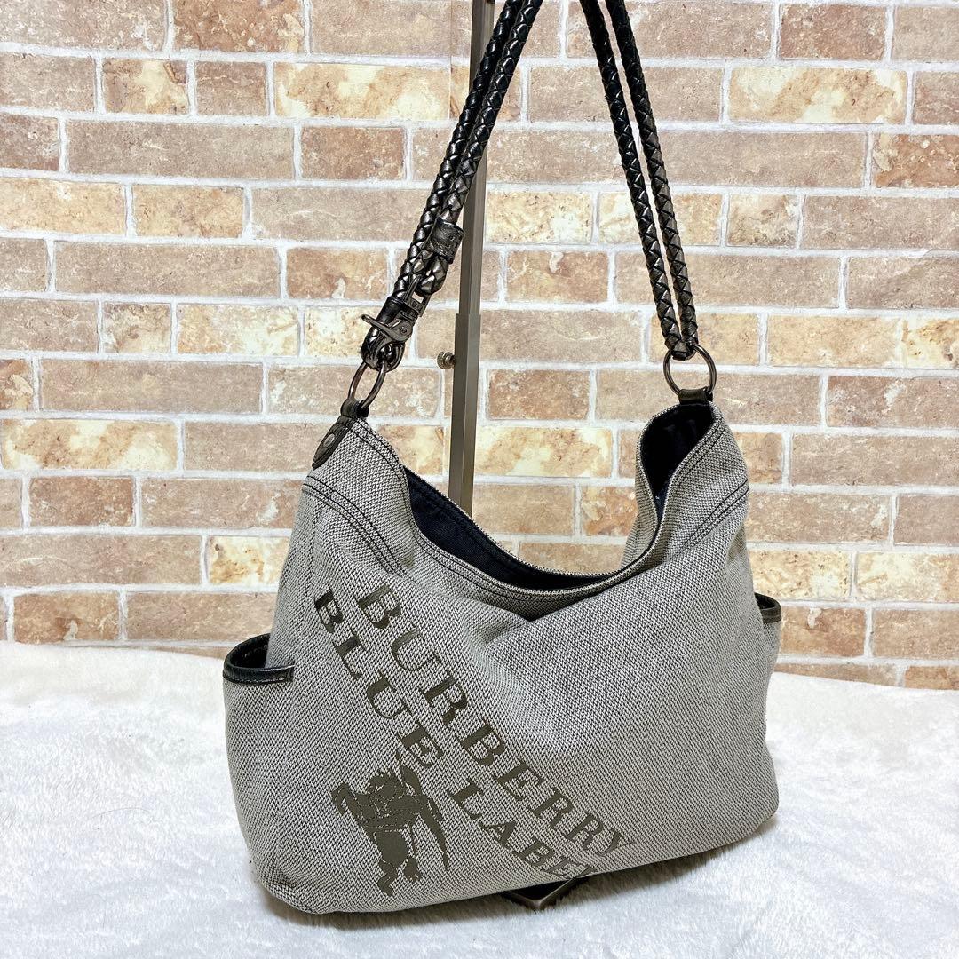 良品　バーバリーブルーレーベル ホースロゴ ショルダーバッグ 編み込み