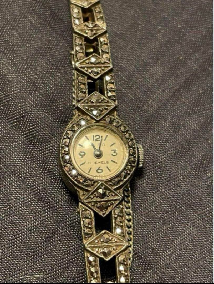 処分❗️アンティーク　シルバー９２５　マーカサイト　婦人用　時計　長期保存品