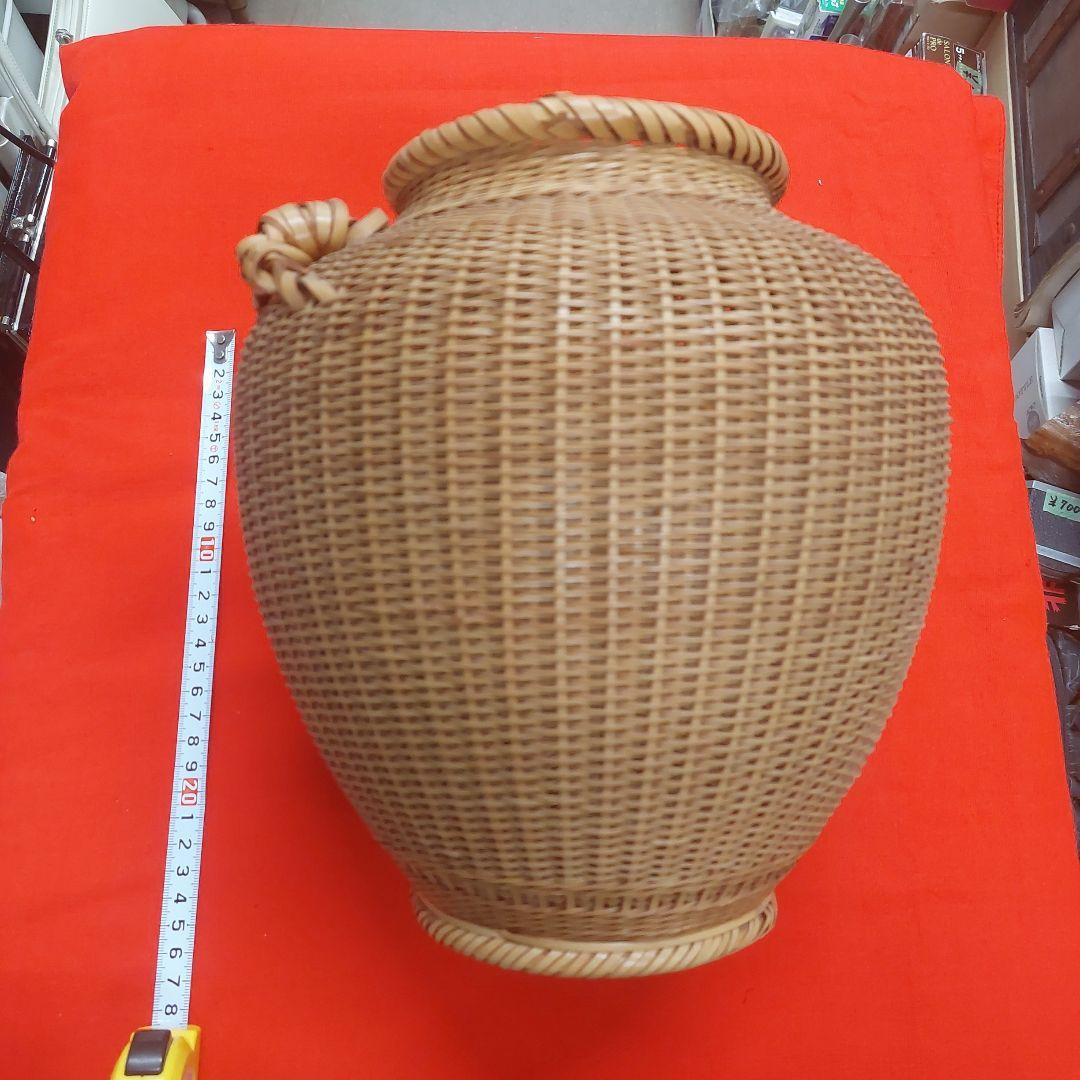 福田竹勇斎　竹製 壺型 花入 高さ約26cm 古物 傷 汚れあり 昭和レトロ