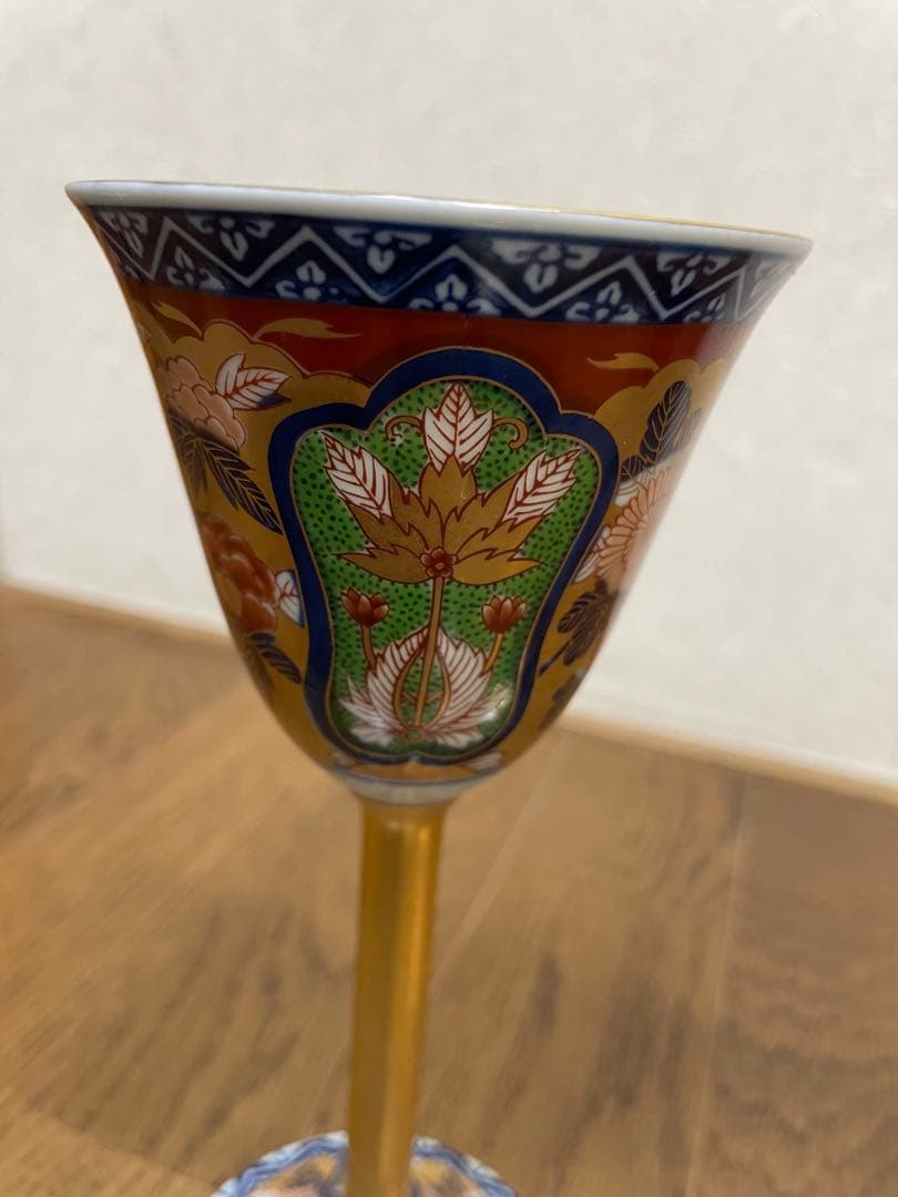 其泉作　極錦金彩古伊万里　日肥 其泉作　昭和年製　ペアワインカップ