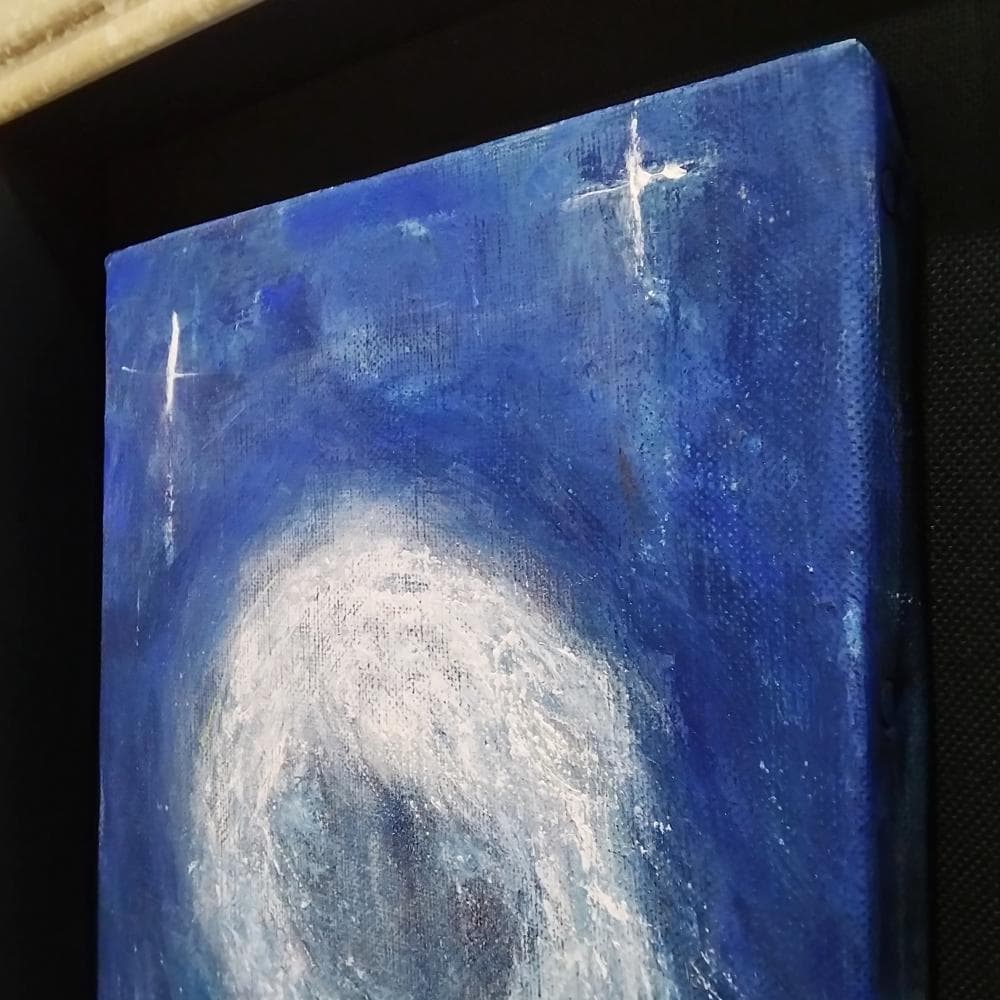 内野隆文　冬の旅　絵画　肖像画　キャンバスにアクリル　サムホール　現代美術　額縁