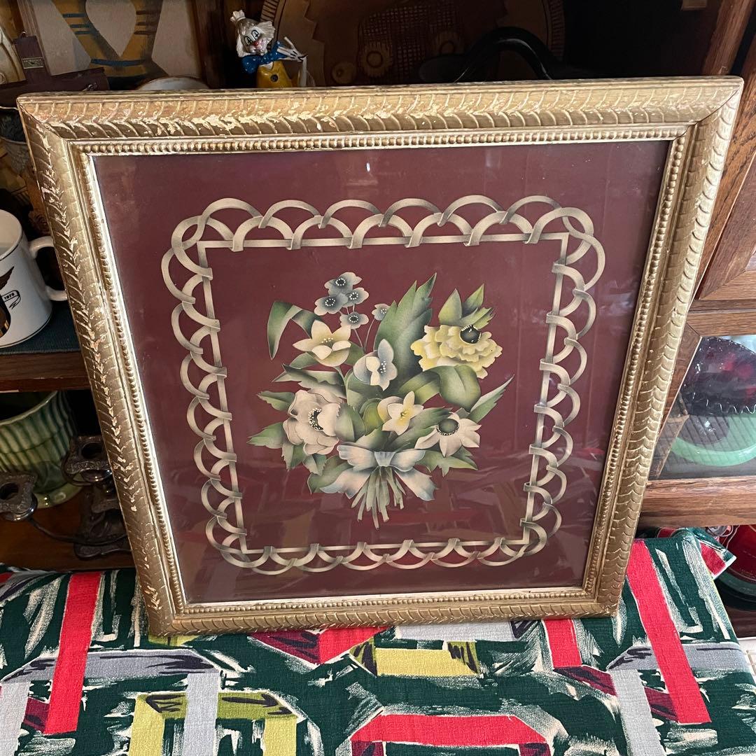 希少品！大型50's〜アメリカアンティーク　お花の壁掛け　USAヴィンテージ雑貨