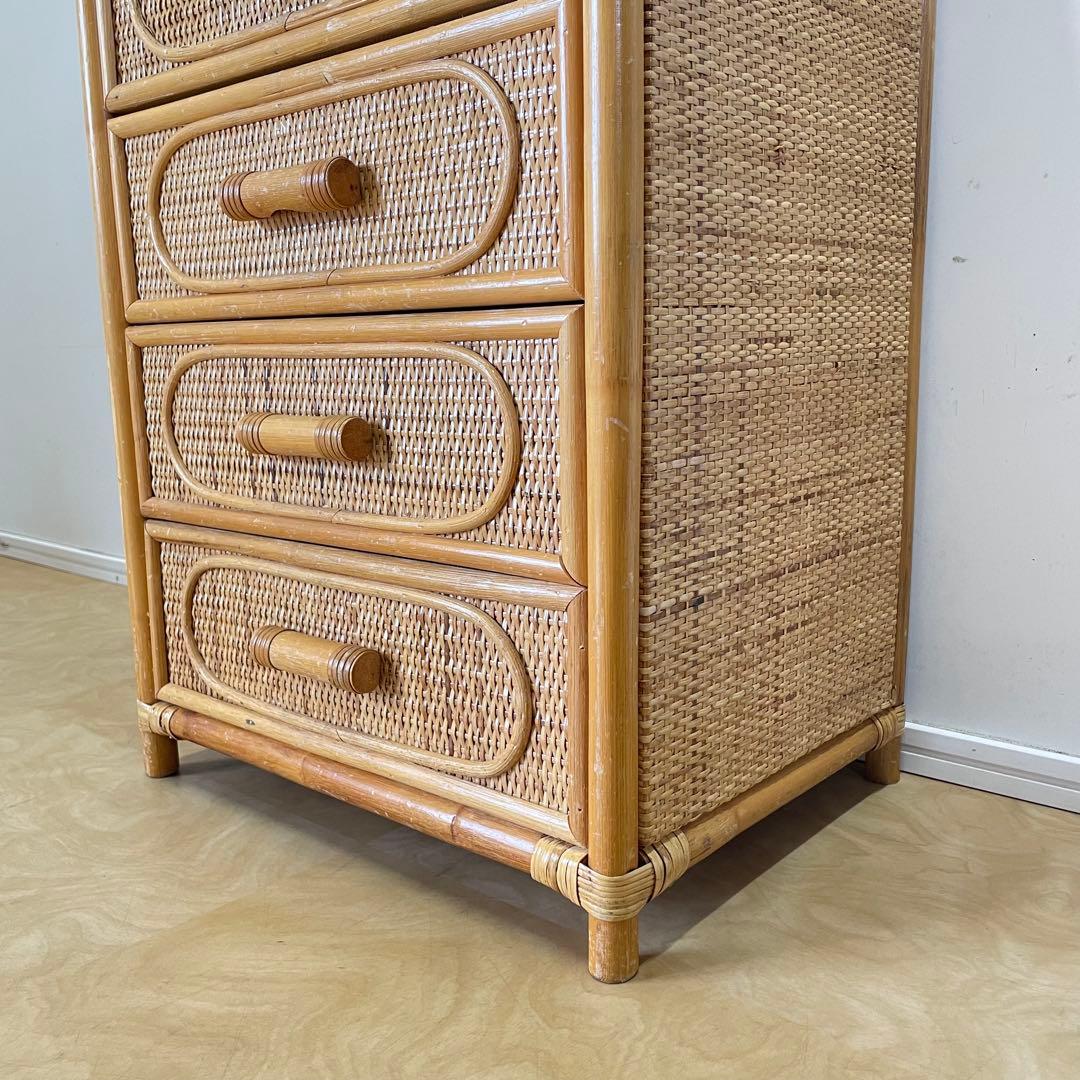 籐 ラタン 5段チェスト 引き出し 収納 タンス 電話台 スリム ビンテージ