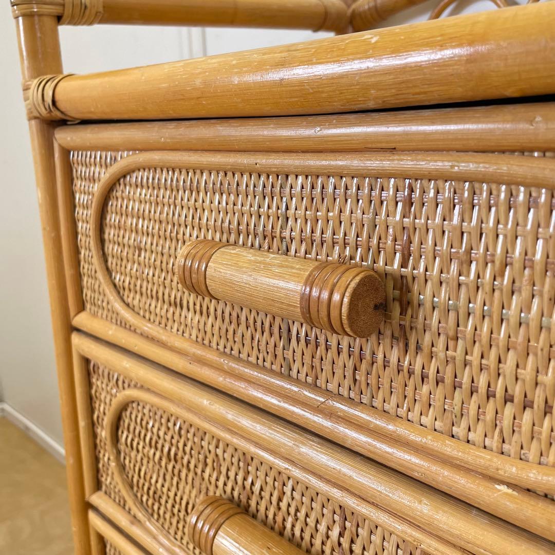 籐 ラタン 5段チェスト 引き出し 収納 タンス 電話台 スリム ビンテージ