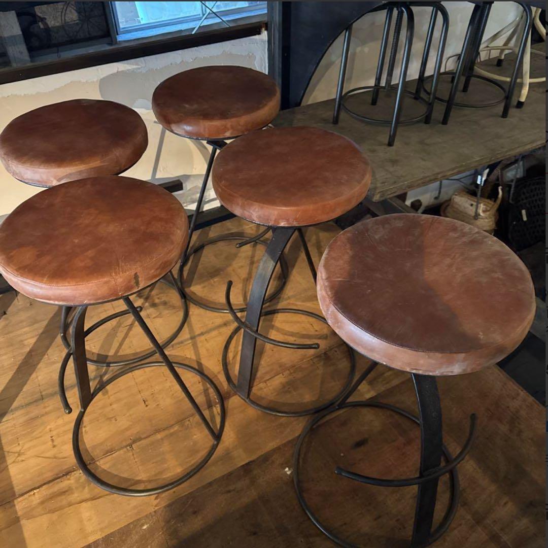 インド アイアン 水牛革 カウンターチェアー 3/4脚