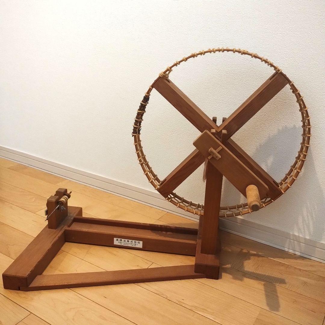 機織り　手織り　糸巻き　糸紡ぎ機　管巻き機　土台 ＆ 回転ハンドル付き