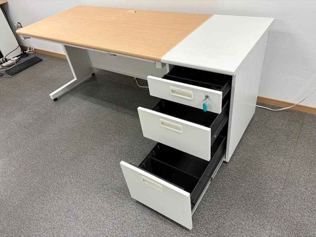 【バラシ/引き取り限定】デスク・サイドチェストセット 木目 【堺市】②